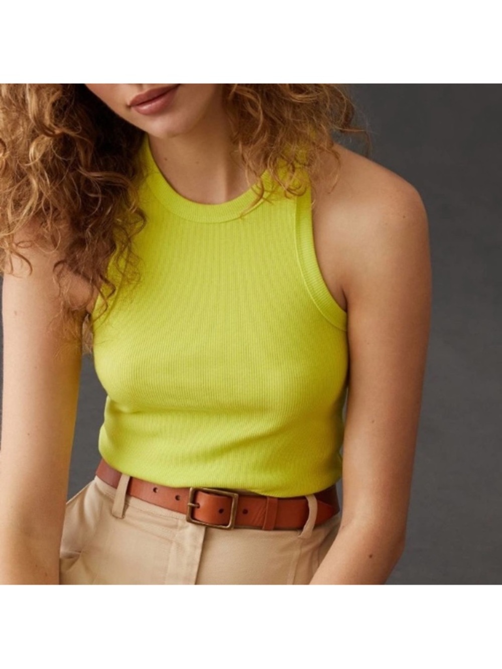 Anthropologie Maeve The Blair Stretch Ribbed Crop Racerback
Tank Lime large New